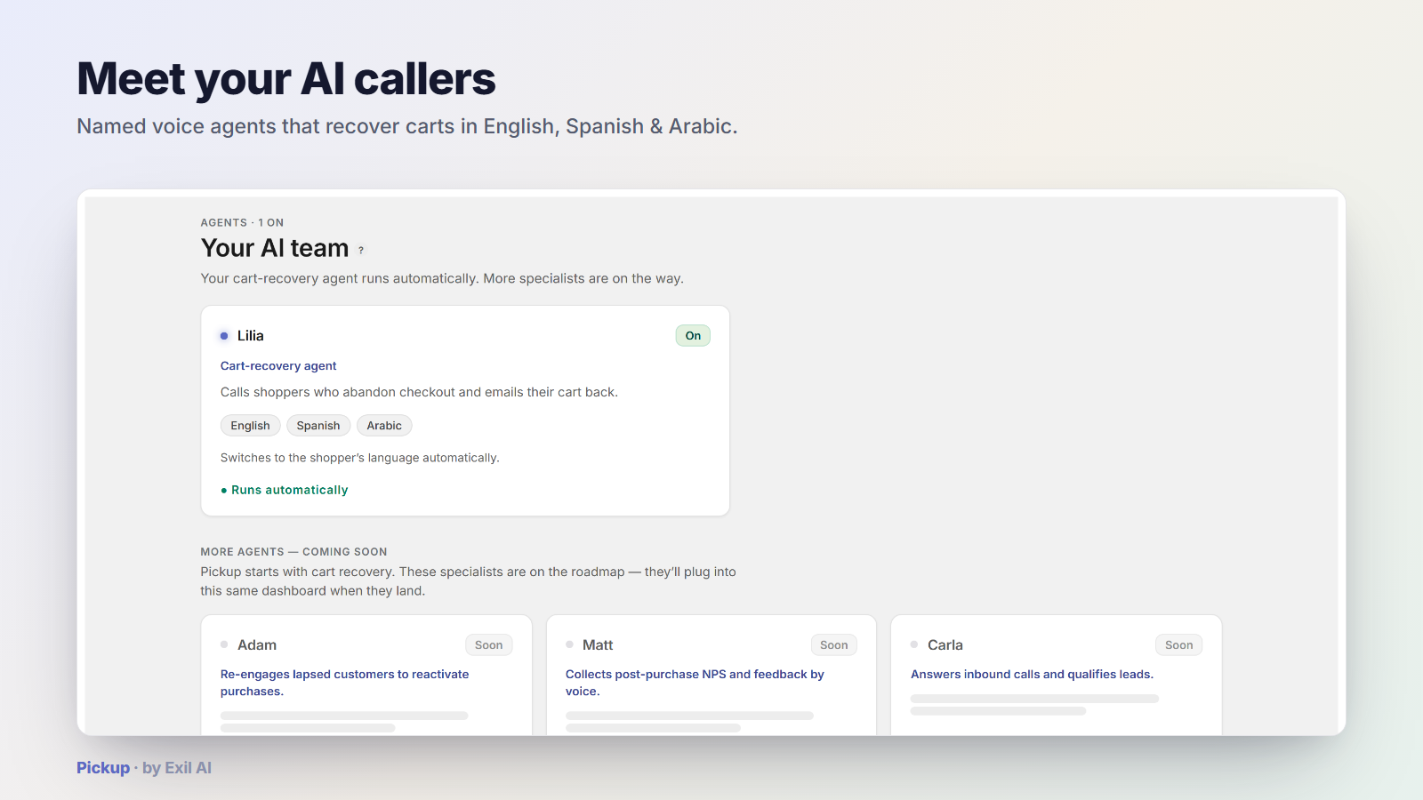 Pickup AI voice agents — named and multilingual